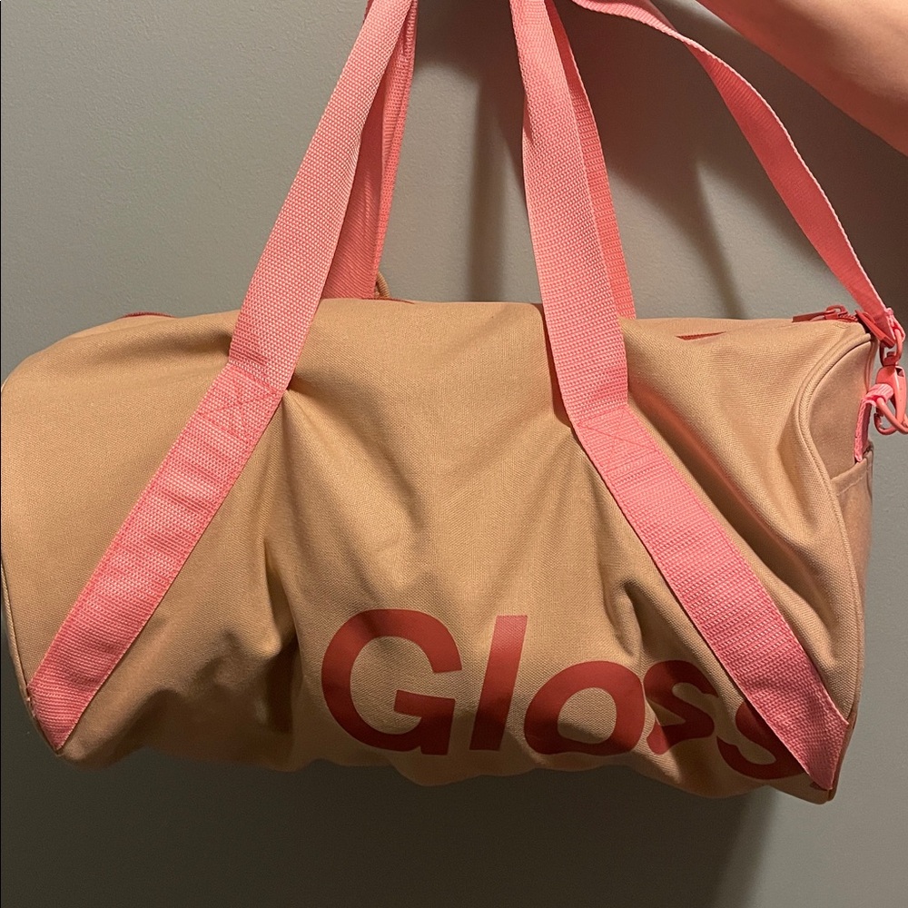 Glossier Desert Rose Logo Satchel Duffel Gym Bag - Beige Pink